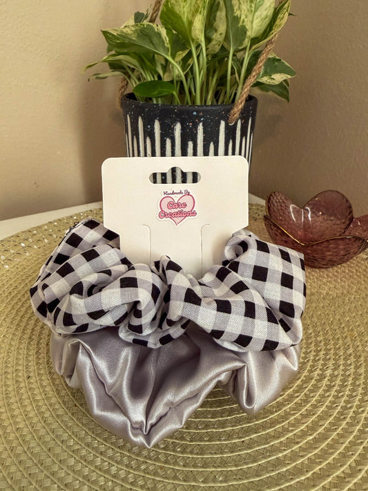 Scrunchie Set Grey & Black Square Pattern|7409
