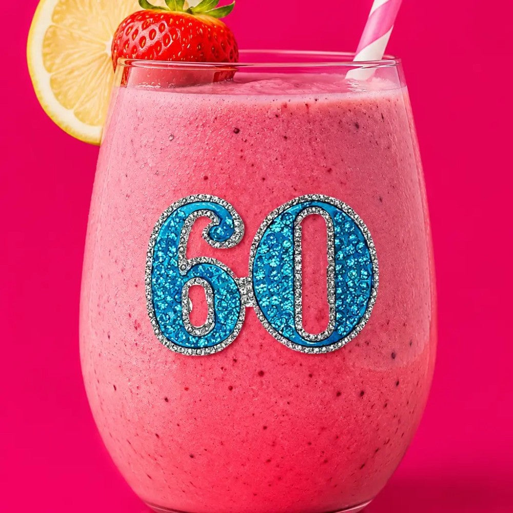 60th Birthday Jeweled Stemless Wine Glass|9193