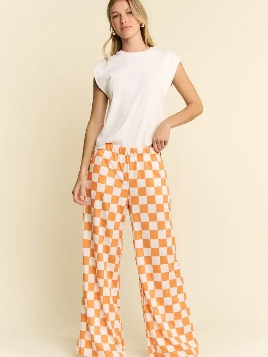 Checkered Wide Leg Knit Pants|8990
