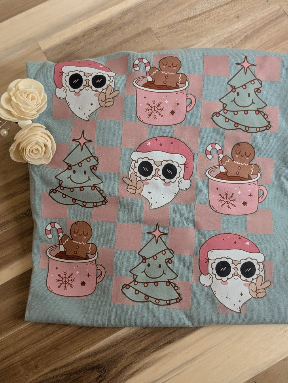 Retro Santa Checkerboard Kids Tee|2236