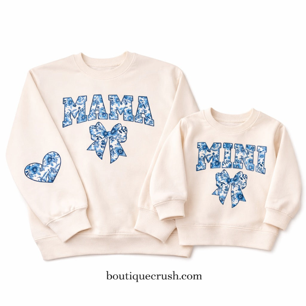 "Mini" Blue Coquette Bow Sweatshirt
