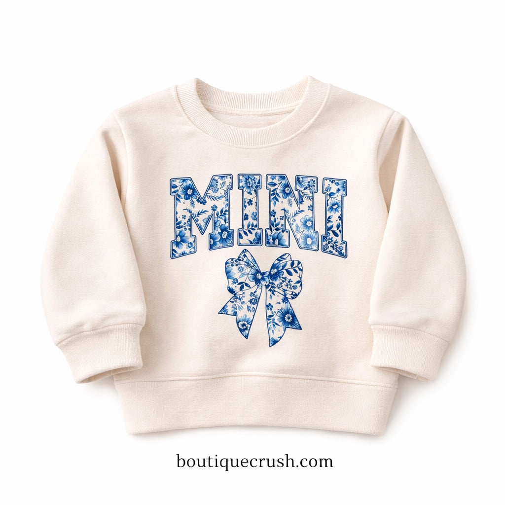 "Mini" Blue Coquette Bow Sweatshirt