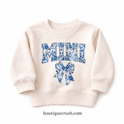 "Mini" Blue Coquette Bow Sweatshirt