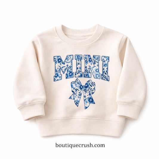 "Mini" Blue Coquette Bow Sweatshirt