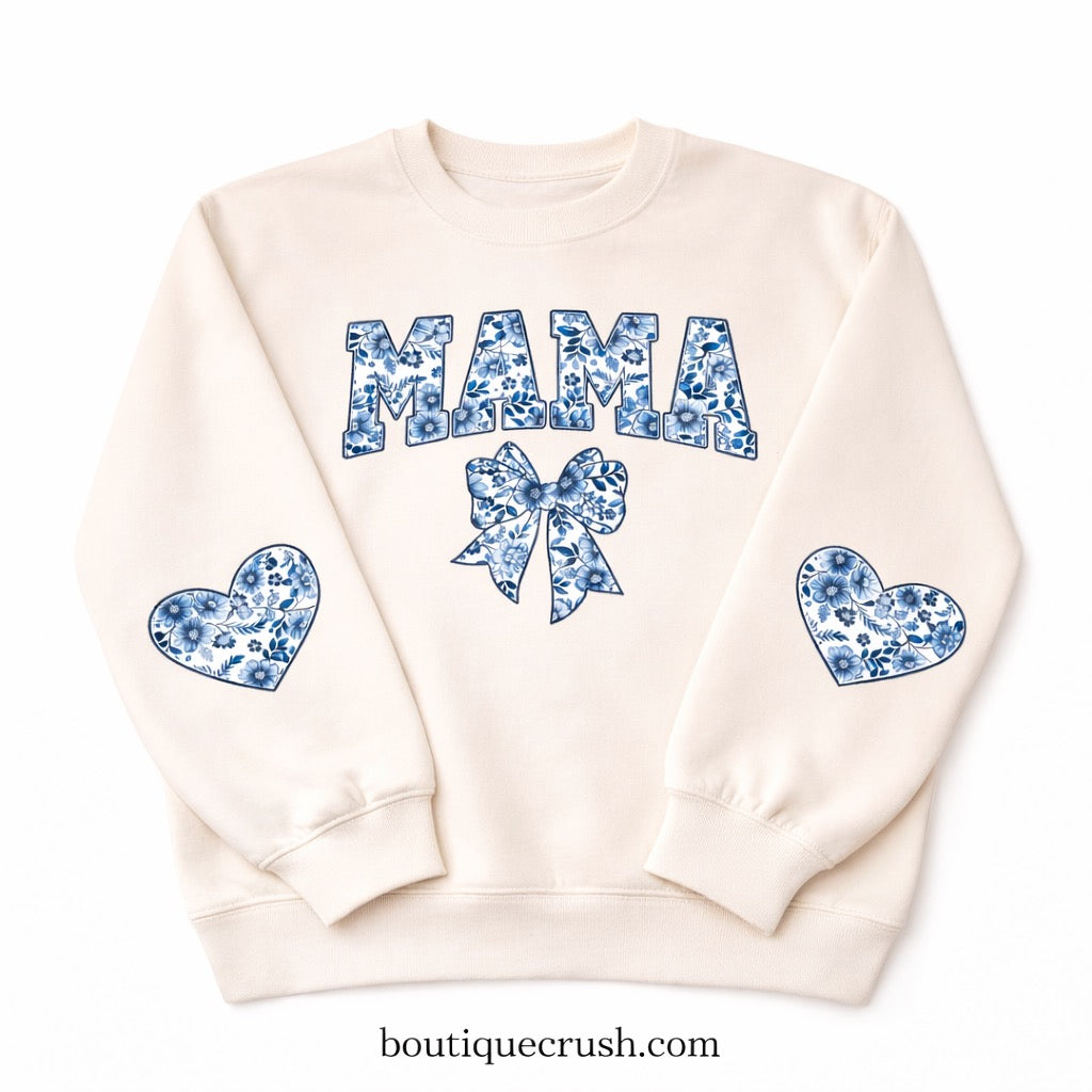 "Mama" Blue Coquette Bow Sweatshirt