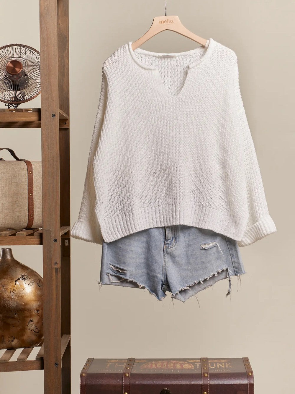 Ripped Neck Loose Fit Sweater|4751