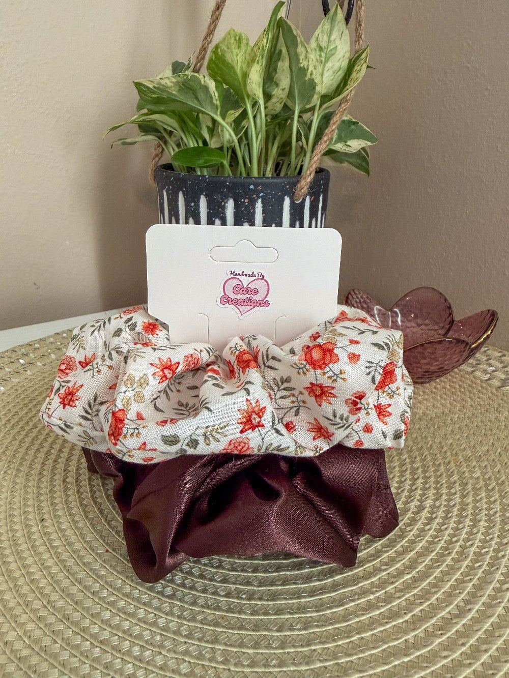 Scrunchie Set Dark Brown & Floral Pattern|7412
