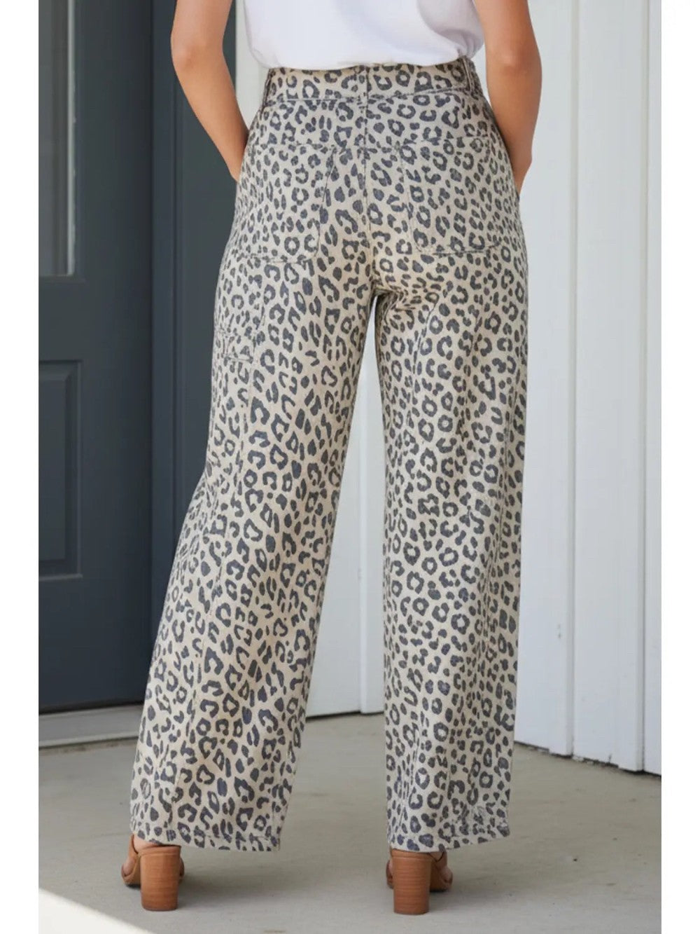 Leopard Drawstring Wide Leg Jeans|8730