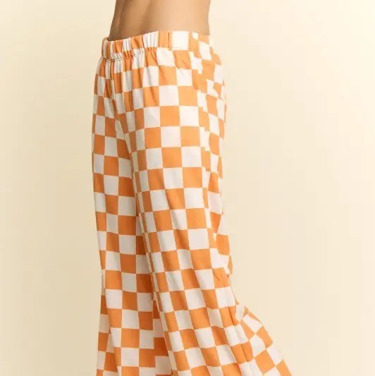 Checkered Wide Leg Knit Pants|8988