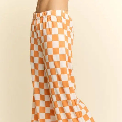 Checkered Wide Leg Knit Pants|8988