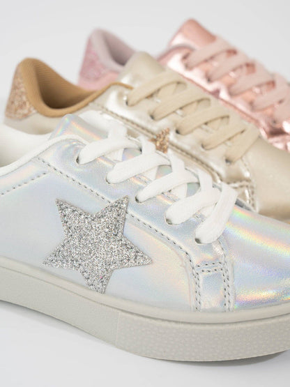 Girls' Holographic Sparkle Star Sneaker - Silver
