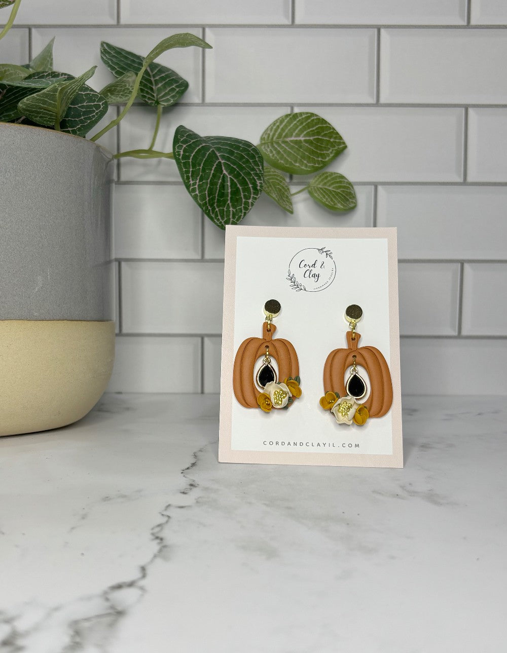 Orange Flowered Pumpkin Dangles|1522