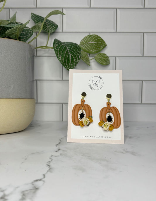 Orange Flowered Pumpkin Dangles|1522