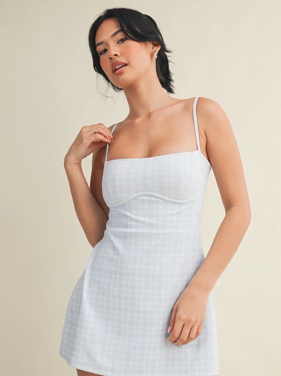 Plaid Print Sweetheart Dress|8046
