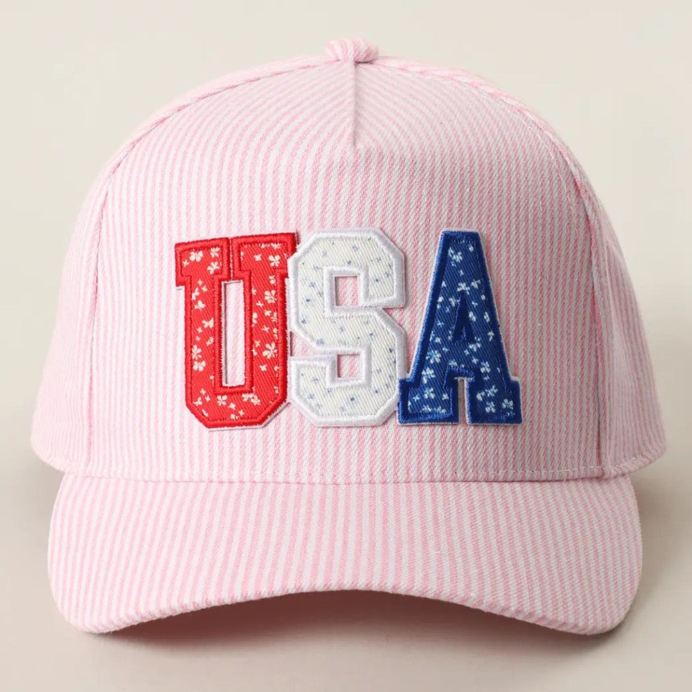 USA Letter Patch Striped Trucker Hat|8034