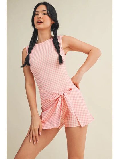 Gingham Print Wrap Tie Front Dress|7877