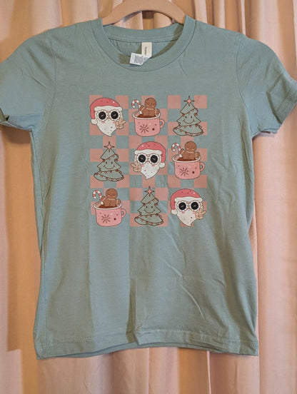 Retro Santa Checkerboard Kids Tee|2238