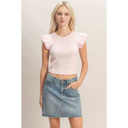 Flutter Sleeve Ribbed Cropped Top