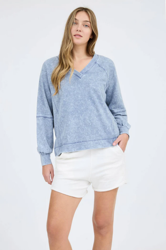 Washed V Neck Top|1790