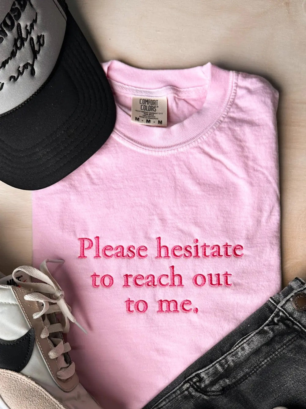 Please Hesitate Embroidered Tee|7840
