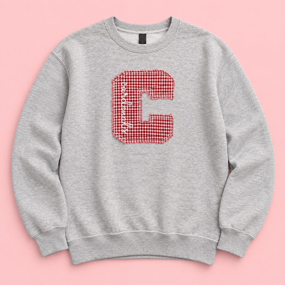 Preppy Cardinal Embroidered Crew: Ash Grey|9405