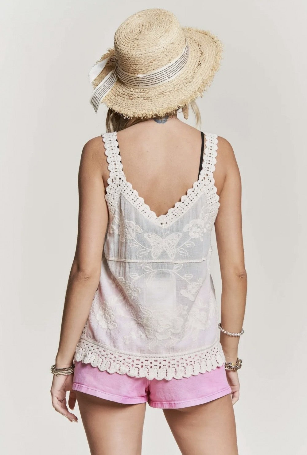 Embroidered Crochet Tank Top (Beige)|6174