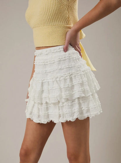 White Mini Ruffle Skirt|5770