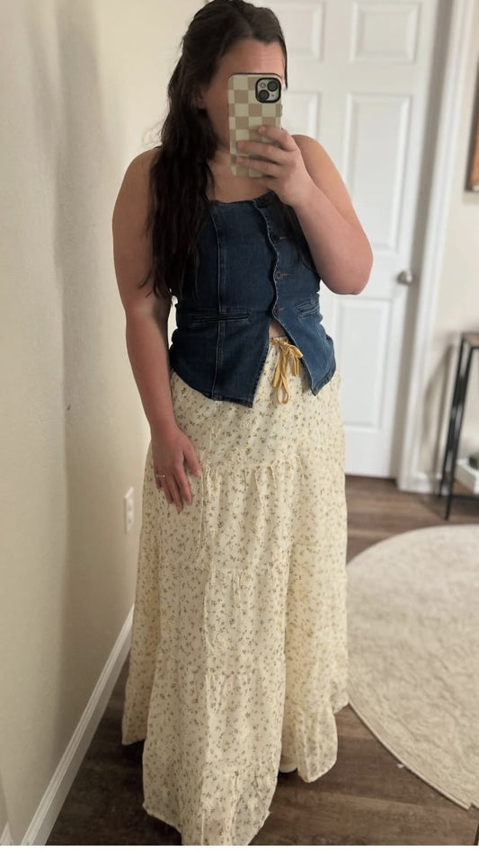Yellow Floral Maxi Skirt|764