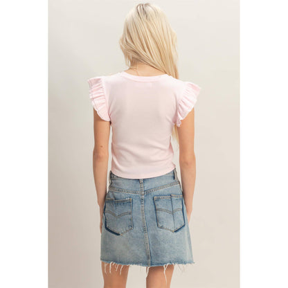 Flutter Sleeve Ribbed Cropped Top