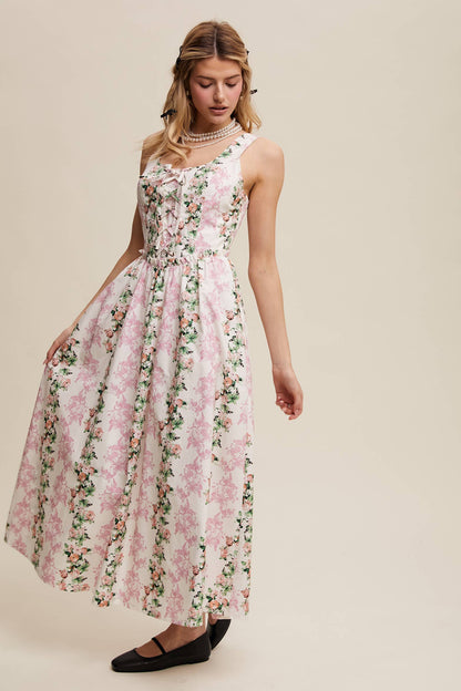 Floral Lace-Up Maxi Dress
