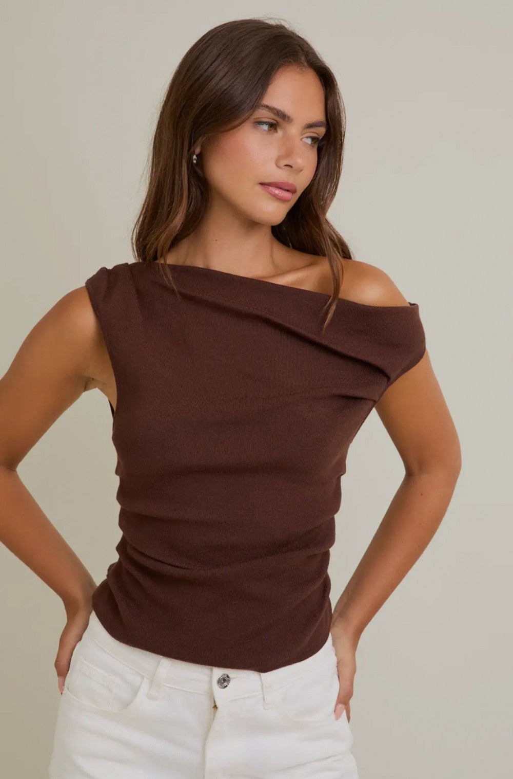 Chocolate Off The Shoulder Sweater Top|1831