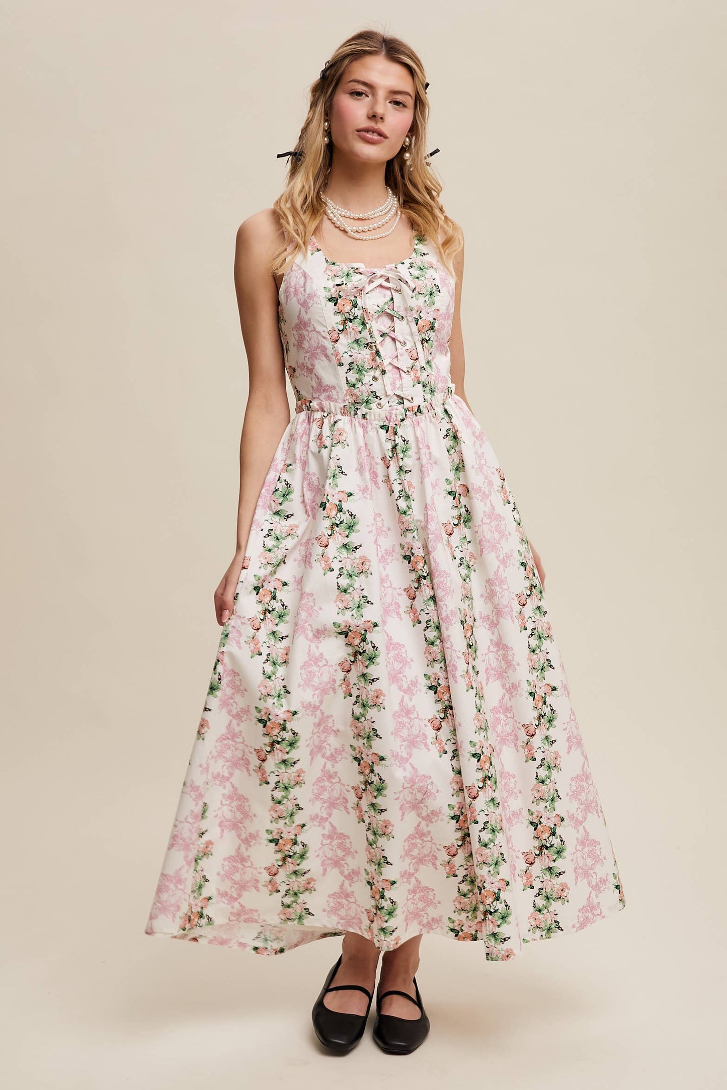 Floral Lace-Up Maxi Dress