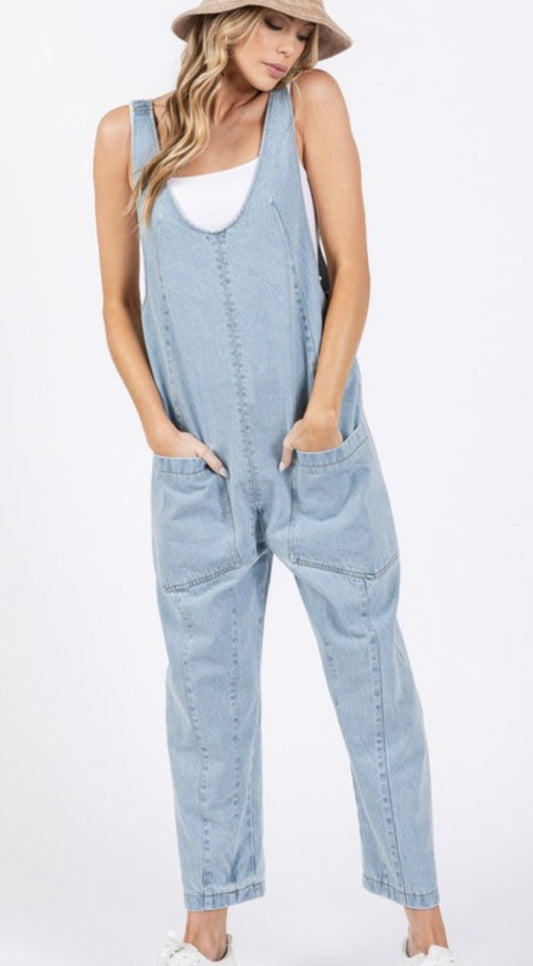 Denim Jumpsuit With Adjustable Straps|6