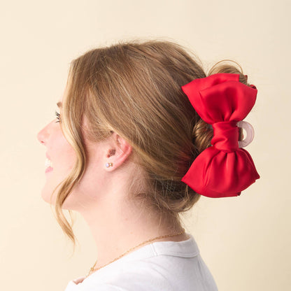 Satin Bow Claw Clip-Red