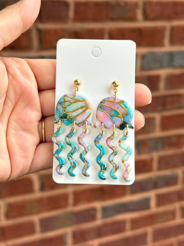 Stainless jelly fish dangling earrings|7900