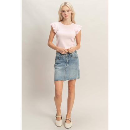 Flutter Sleeve Ribbed Cropped Top