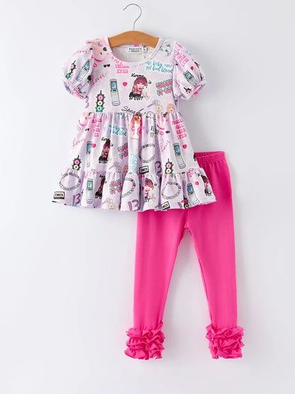 Purple Ts Ruffle Sleeve Top and Leggings|8710