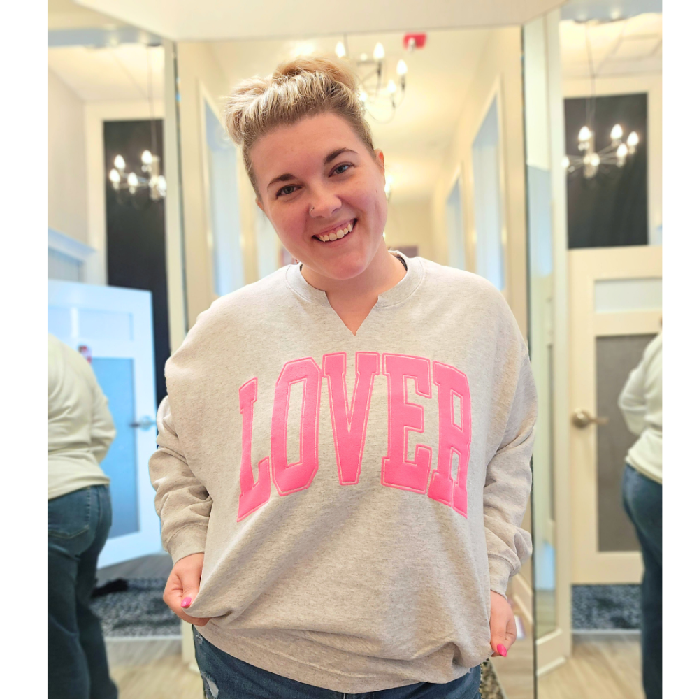 LOVER Puff Ash Split Neck Crew|4768