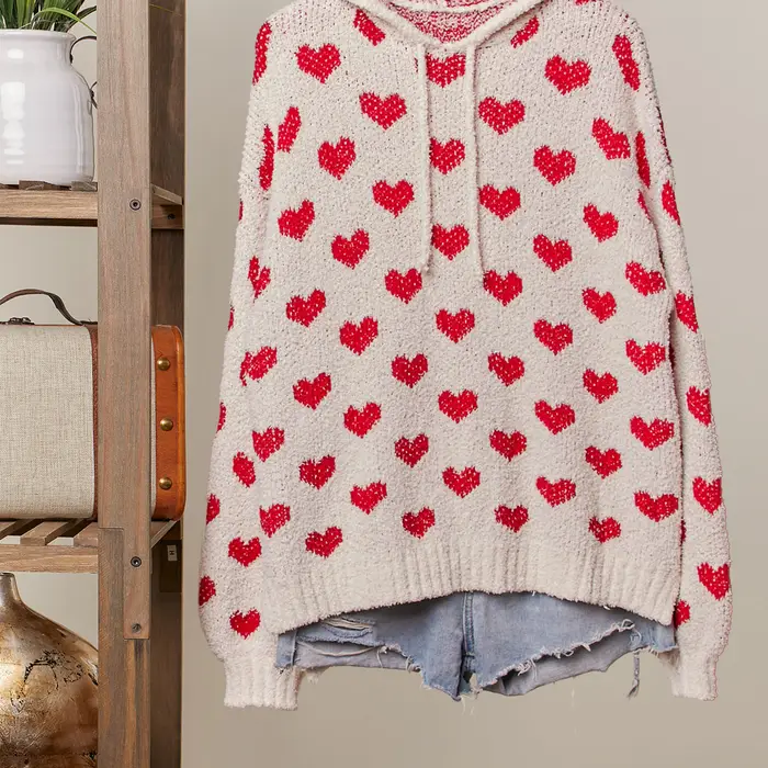 Heart Pattern Knit Hoodie|5168
