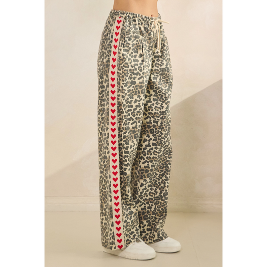 Leopard Print Striped Wide Leg Pants|5989