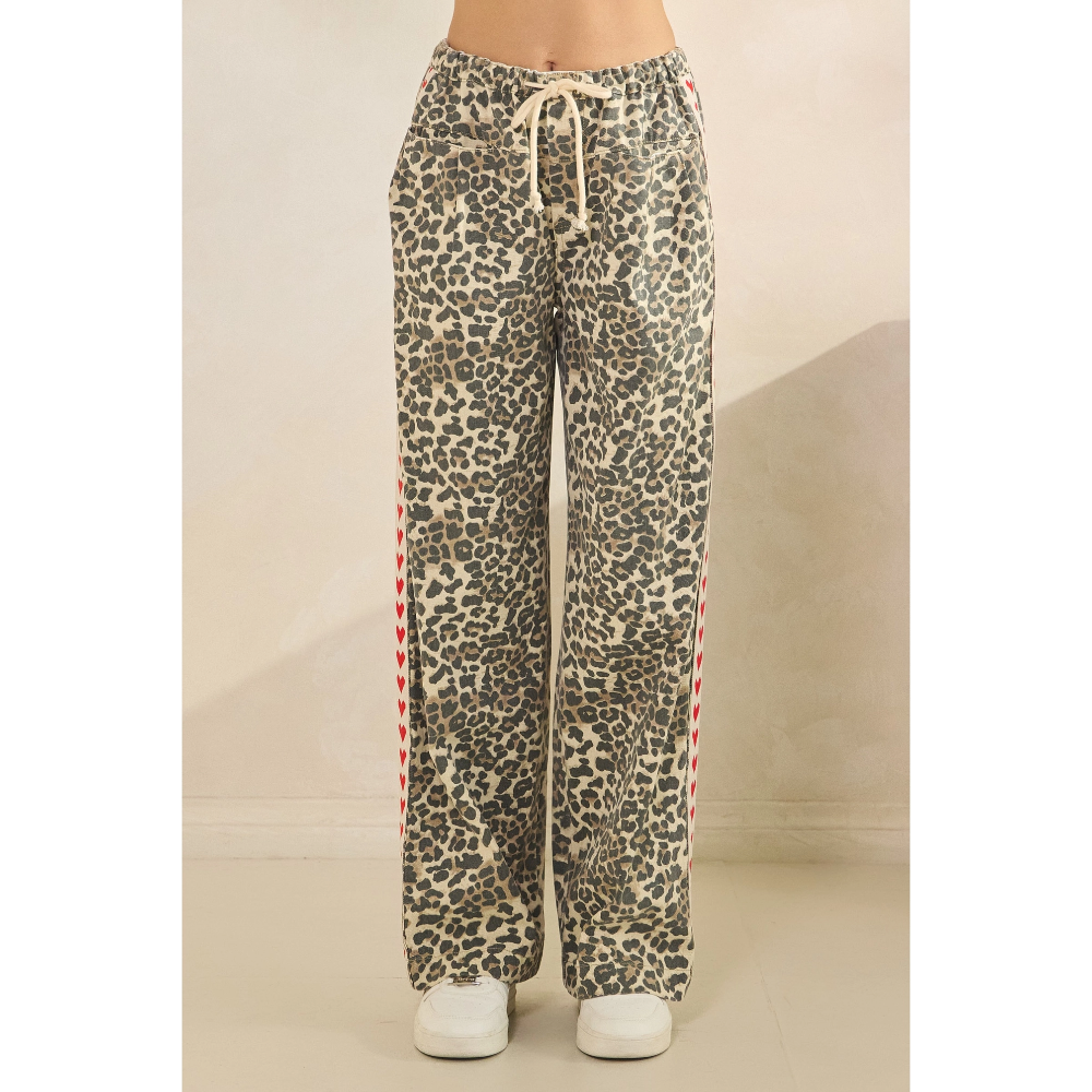 Leopard Print Striped Wide Leg Pants|5990