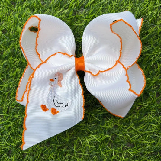White Duck On White Embroidered Bow|9128