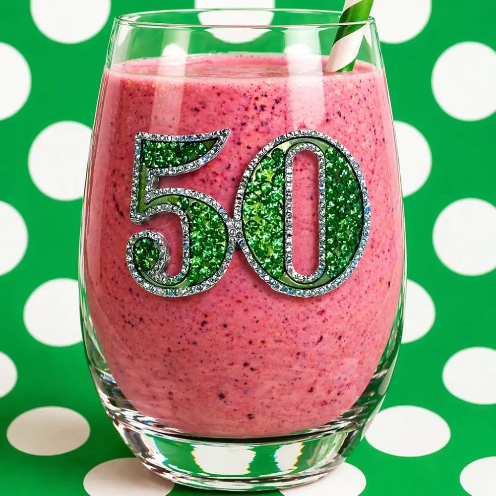 50th Birthday Jeweled Stemless Wine Glass|9195