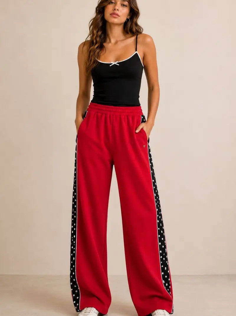 Polka Dot Side Stripe Wide Leg Sweatpants|9374
