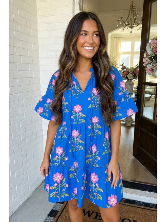 V Neck Short Sleeve Dress|8732