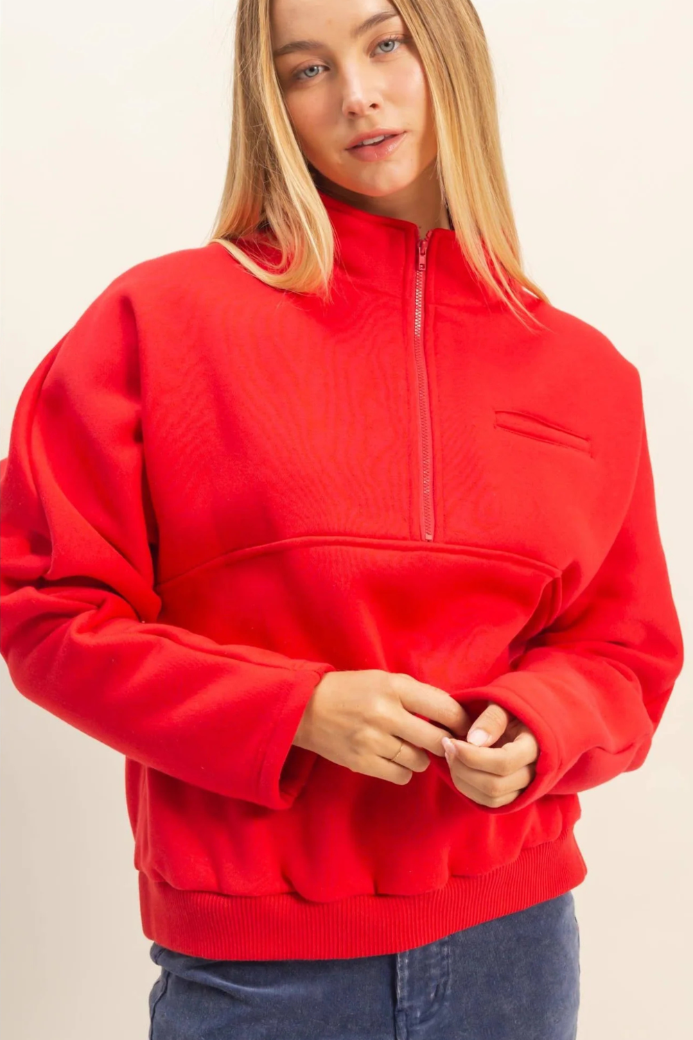 Comfy Half Zip Red Pullover|2359