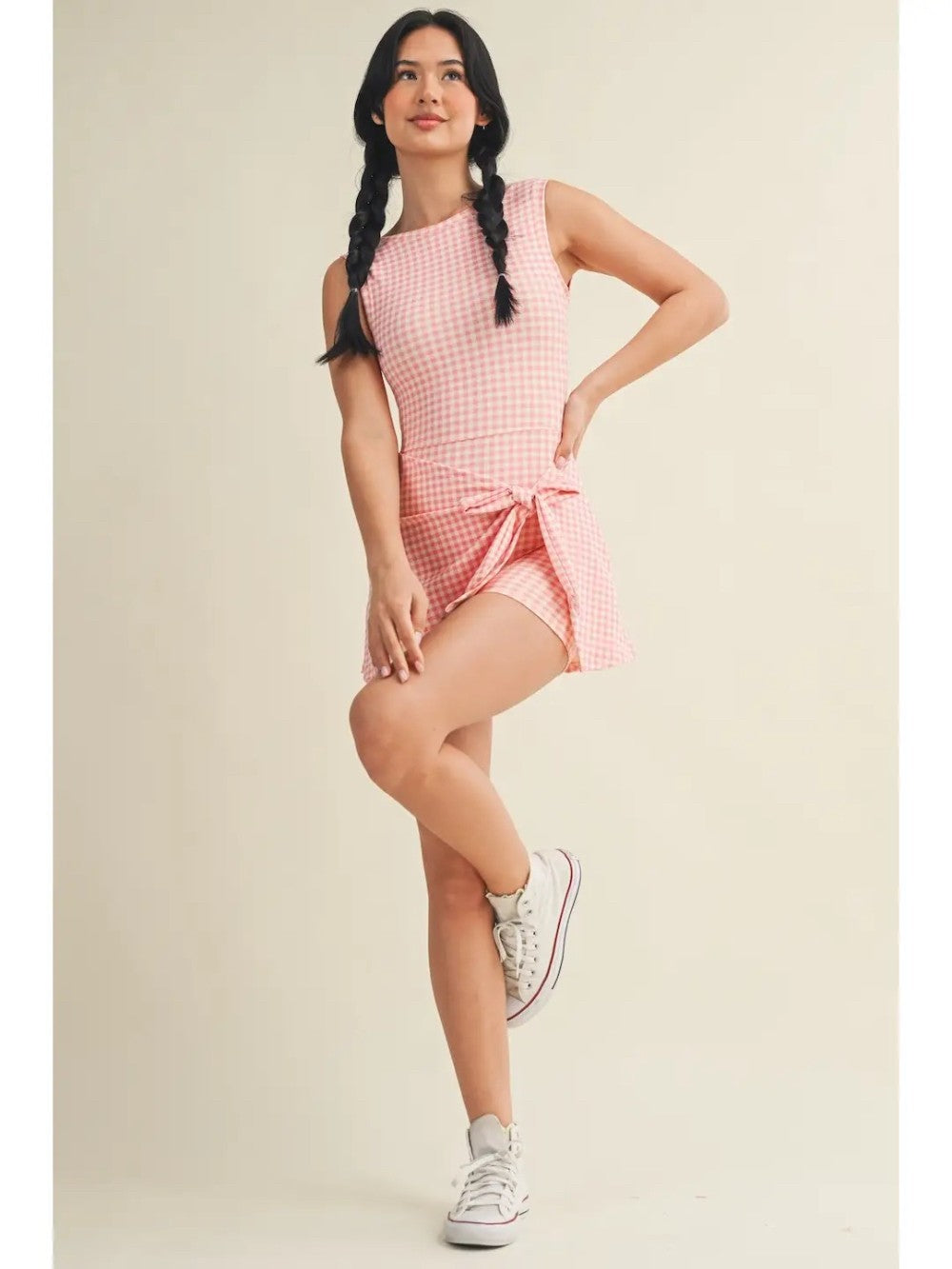 Gingham Print Wrap Tie Front Dress|7875