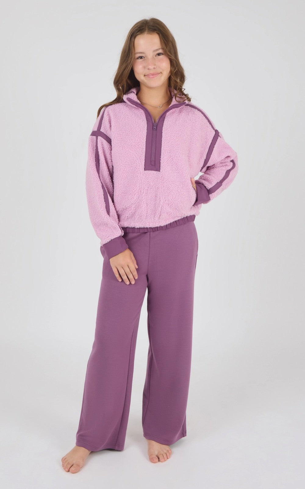 Tween Girls Trendy Contrast Sherpa Set|9163