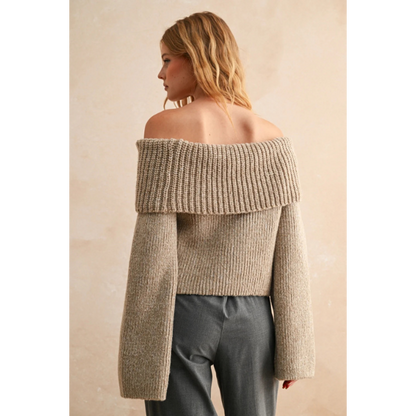 Off Shoulder Oatmeal Sweater|5566