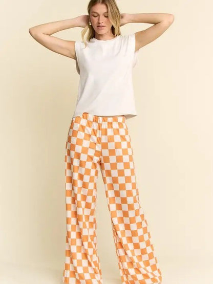 Checkered Wide Leg Knit Pants|8989